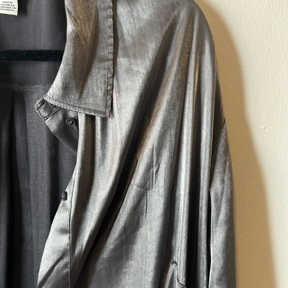Silver Long Sleeve Button-Down Duster - Picture 5 of 8